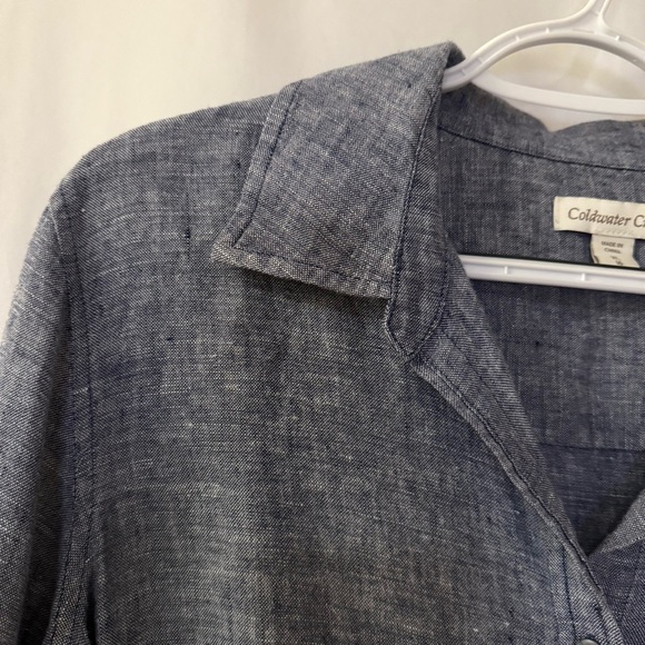 COLDWATER CREEK 100% Linen 3/4 Sleeve Blue Button Down Shirt Size XL - Picture 5 of 7